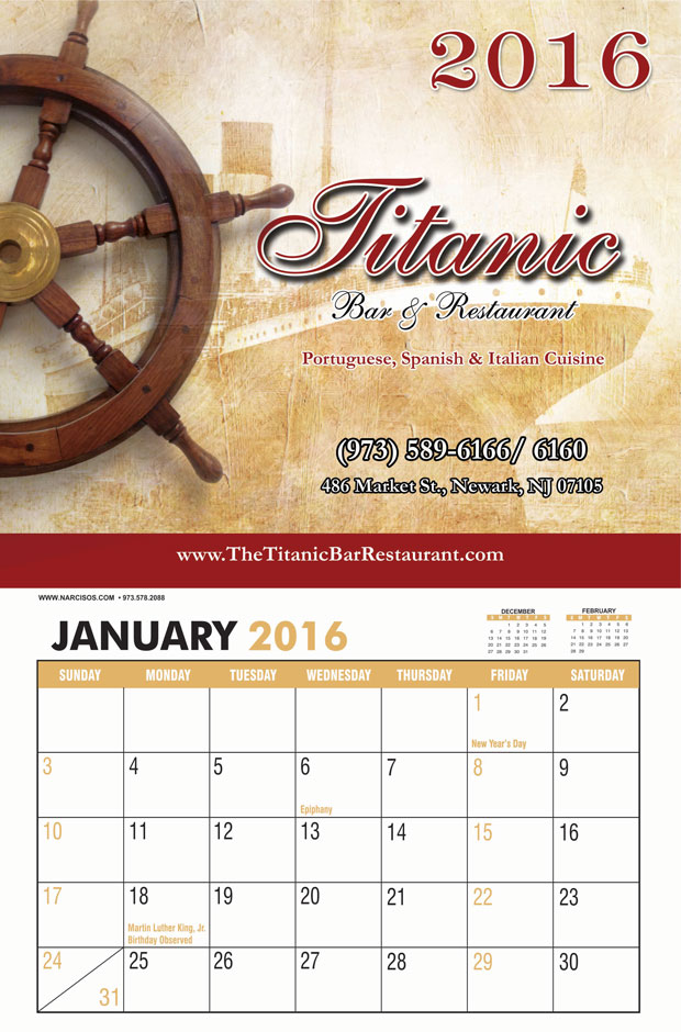 Titanic Bar & Restaurant Calendar