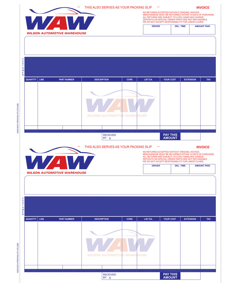 Wilson Automotive Warehouse Invoice