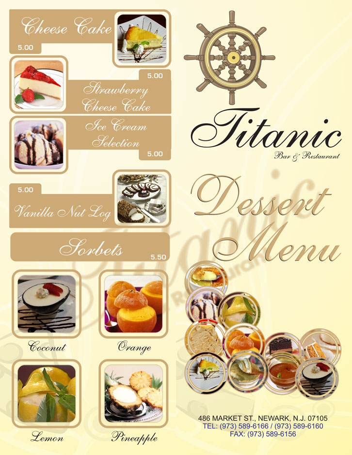 Titanic Dessert Menu